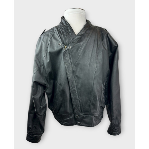 Vintage Wilsons Leather Bomber Motorcycle Jacket Asymmetric Zip Moto Black XL - Picture 2 of 16
